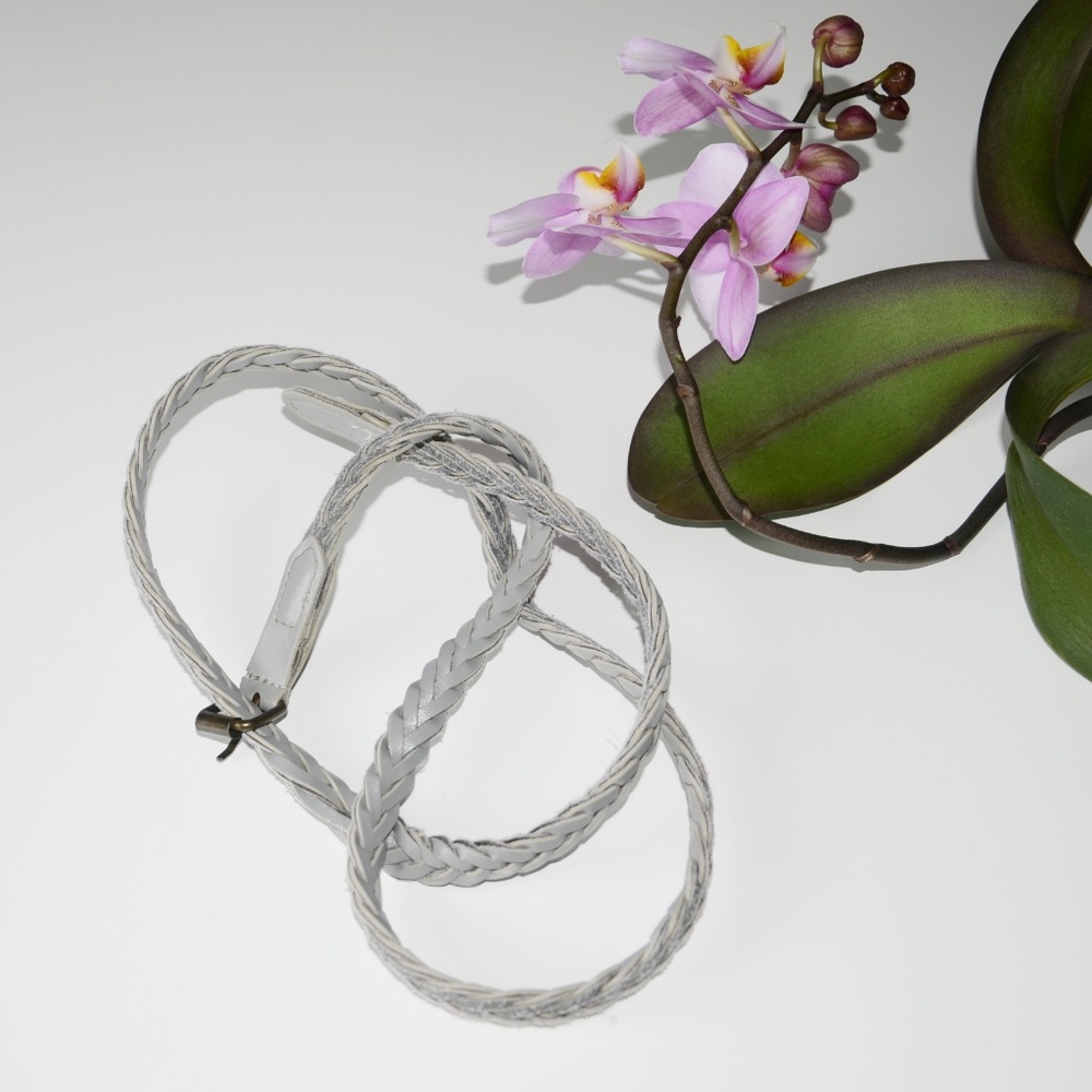 ZARINA Thin Gray Faux Leather Braided Belt